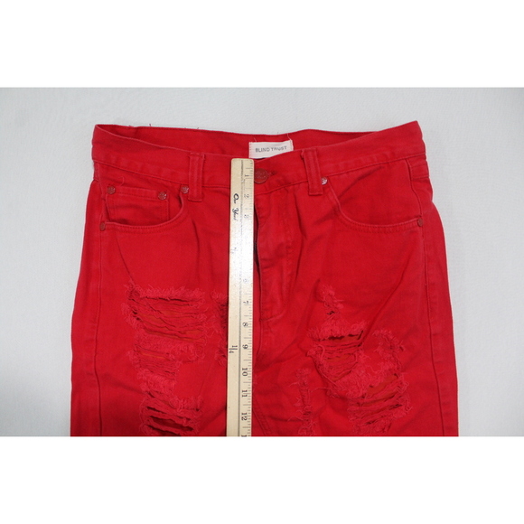 Blind Trust Red Jean Shorts Distressed Cotton Size 34 - Picture 7 of 10